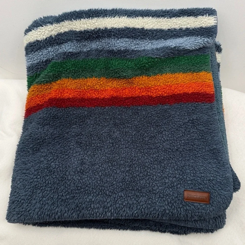 Pendleton Sherpa Fleece Blanket Blue Striped 63
